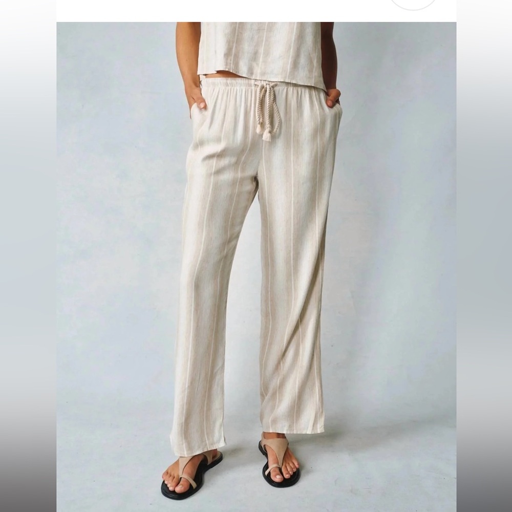 Bella Dahl Cream Striped Wide Leg Pants